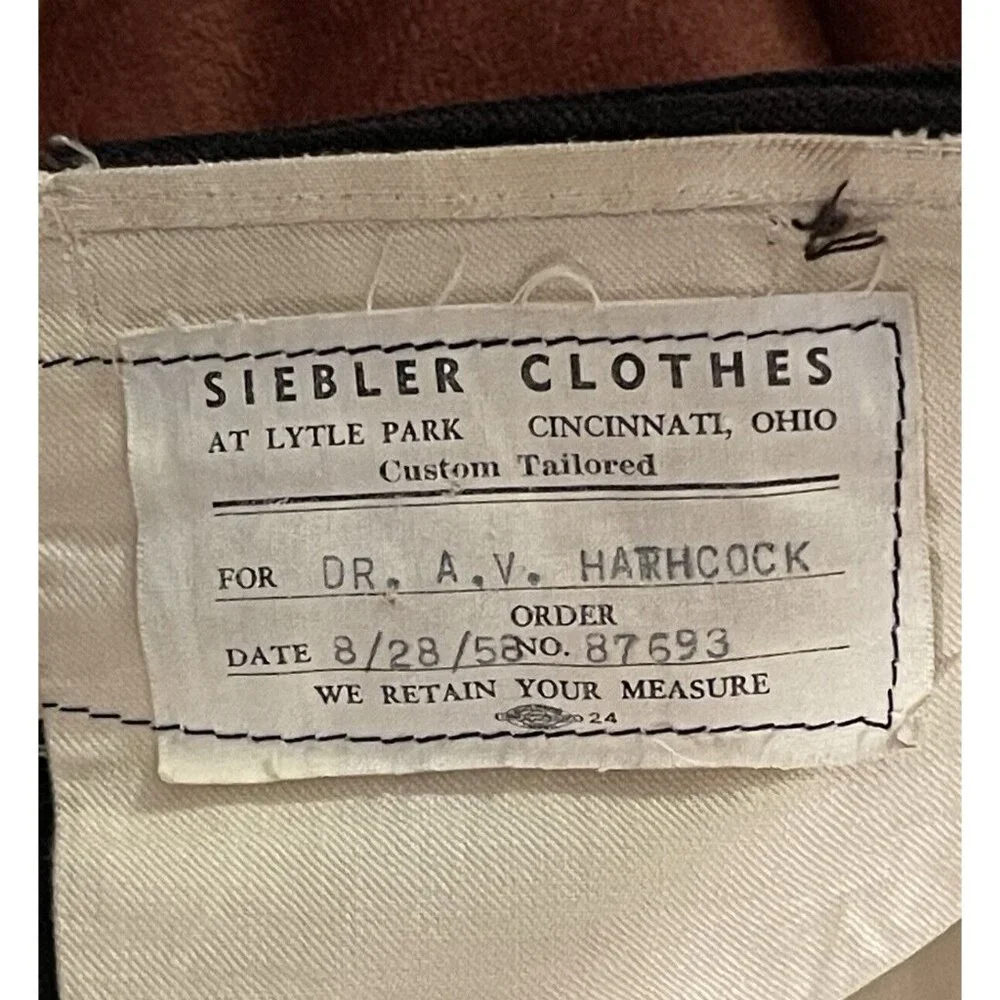 1958 Custom Tailored Siebler Clothes Twill‎ Wool Men’s 37x33 Pants Navy & Brown